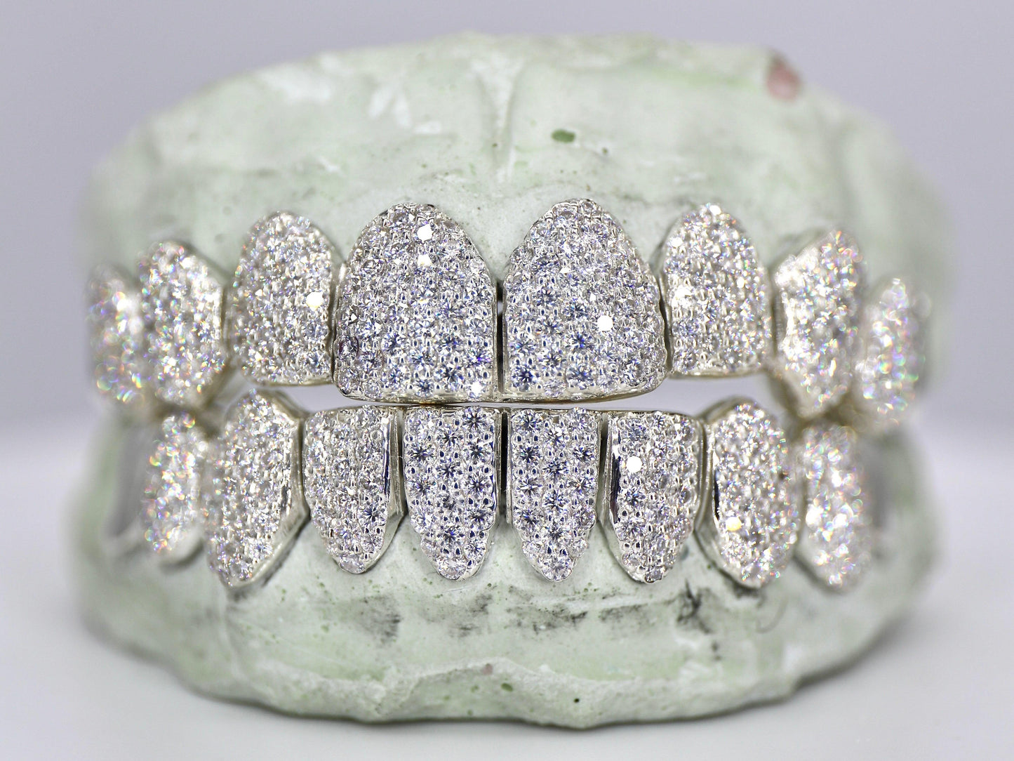 10 on 10 Capped VVS Moisannite Diamond Grillz - Moissanite Bazaar - moissanitebazaar.com