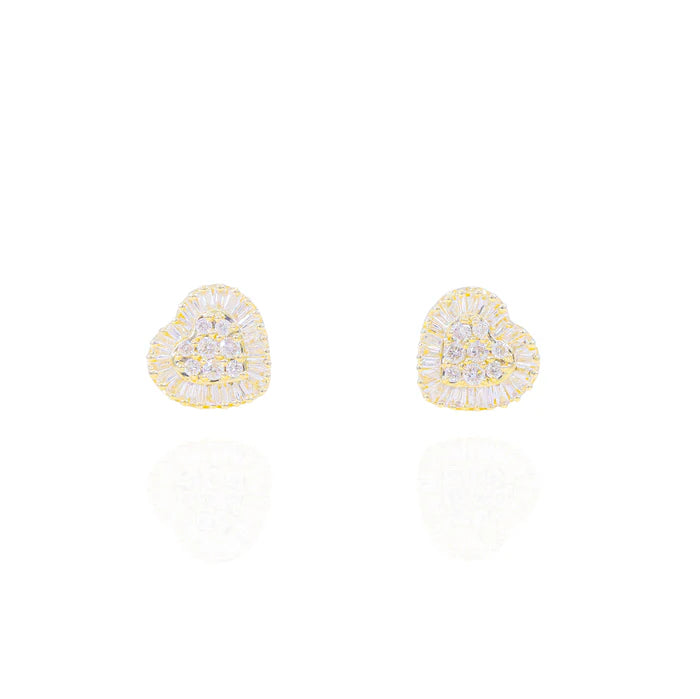 Baguette Diamond Border Heart Earrings