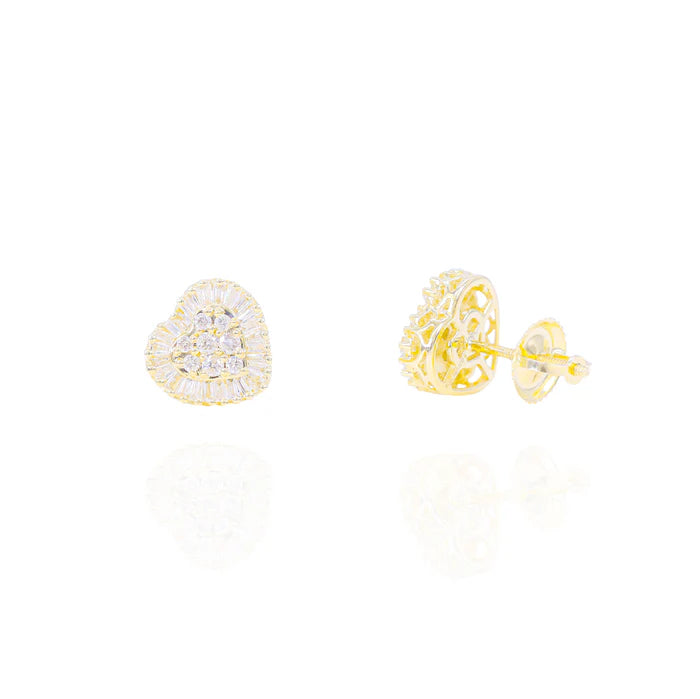 Baguette Diamond Border Heart Earrings