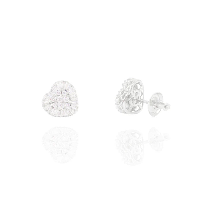 Baguette Diamond Border Heart Earrings