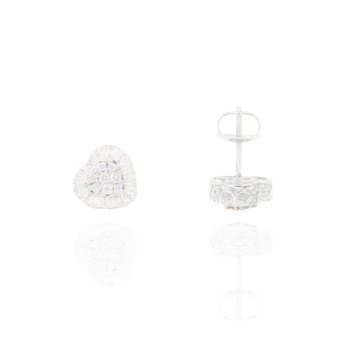 Baguette Diamond Border Heart Earrings