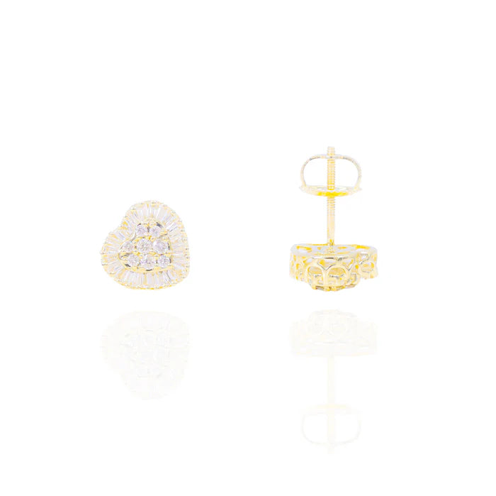 Baguette Diamond Border Heart Earrings