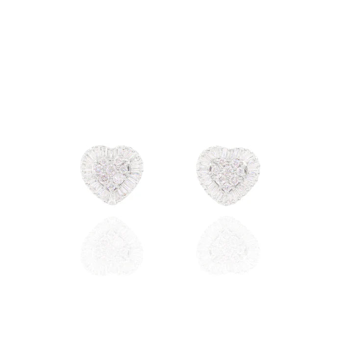 Baguette Diamond Border Heart Earrings