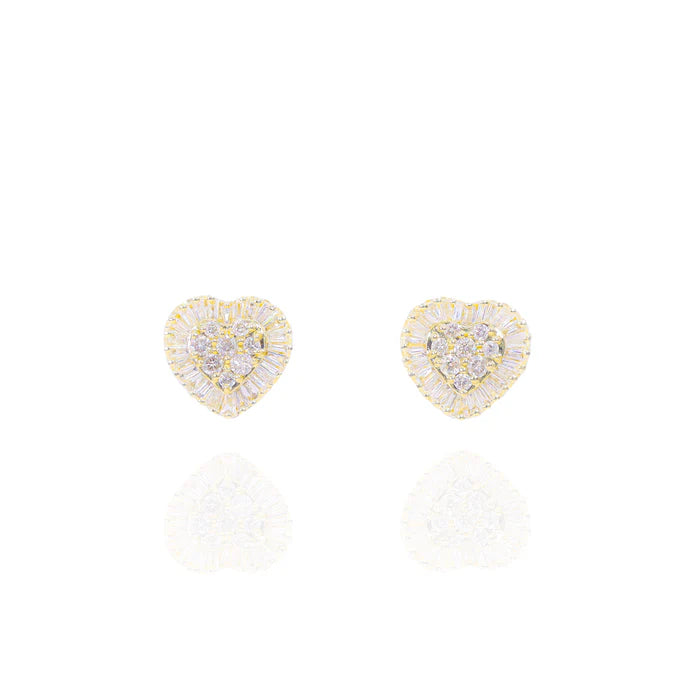 Baguette Diamond Border Heart Earrings