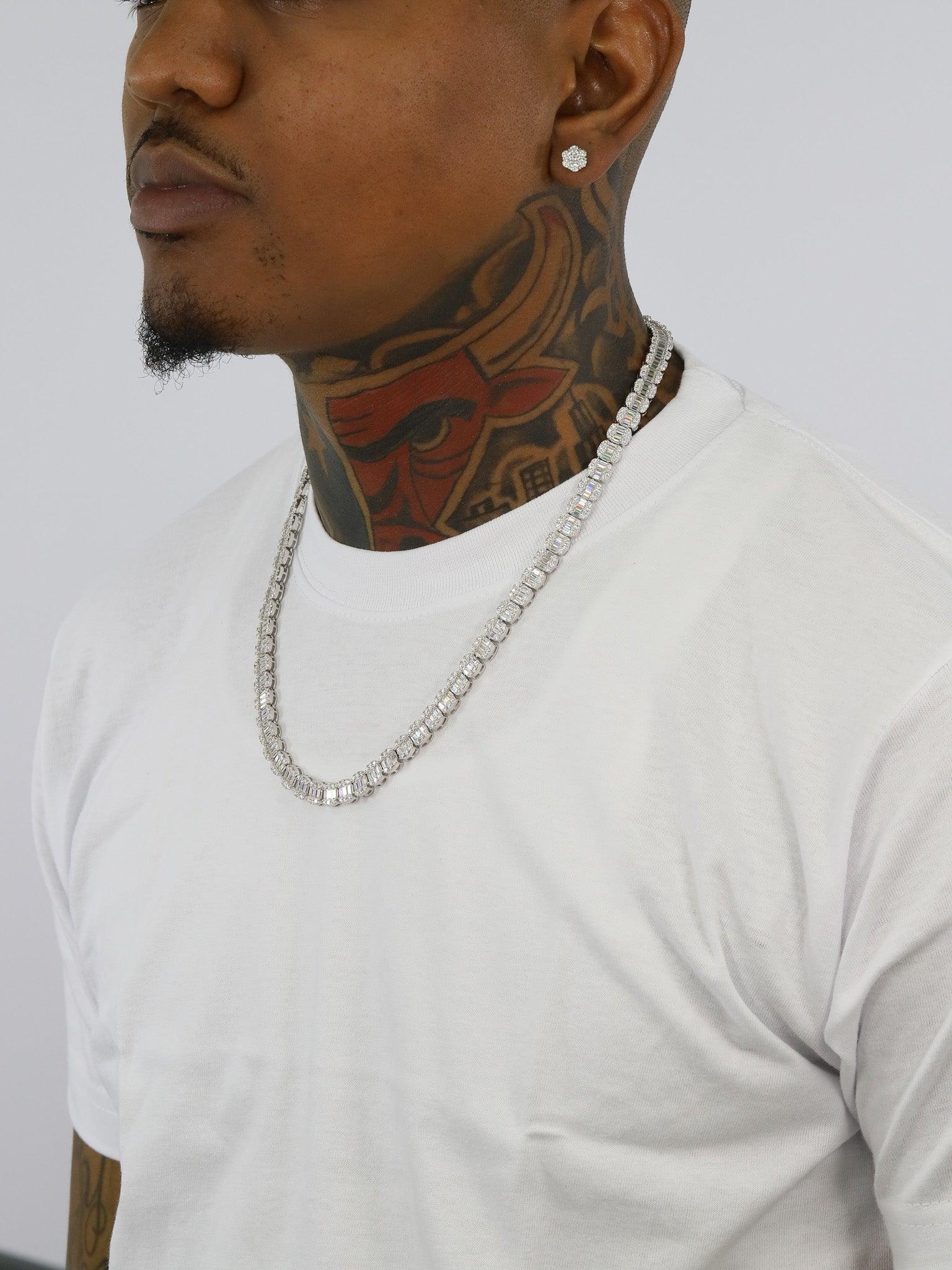 8MM Baguette VVS Moissanite Daimond 22 Inch Chain - Moissanite Bazaar - moissanitebazaar.com