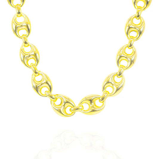 14KT Semi-Solid Puffed Mariner Link Yellow Gold Chain