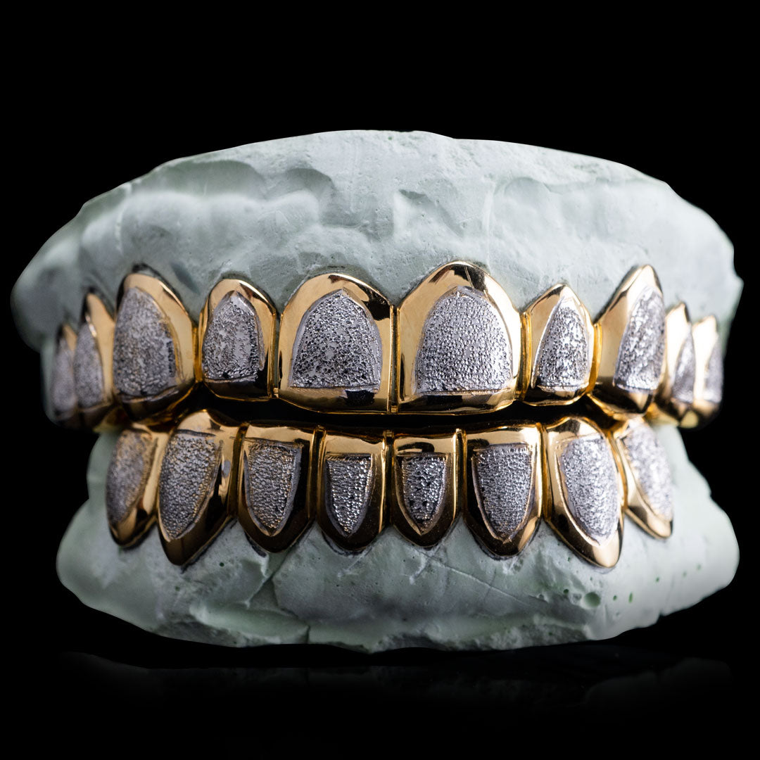 Solid Gold Two Tone Diamond Dust Grillz