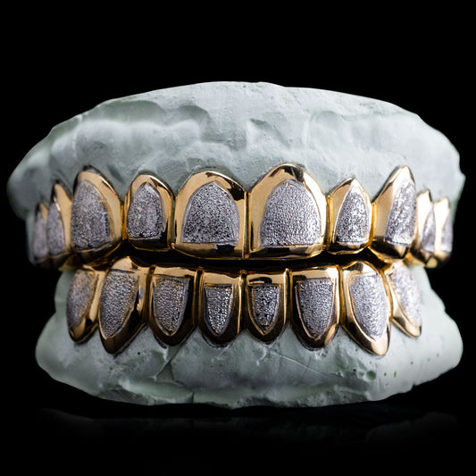 Solid Gold Two Tone Diamond Dust Grillz