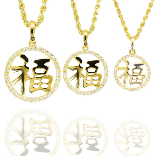 Chinese Fu Blessing Diamond Pendant