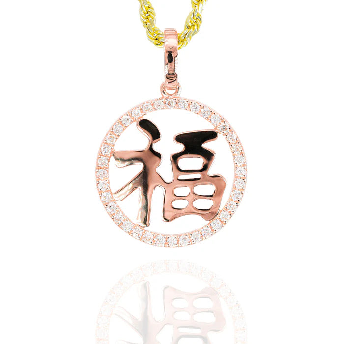 Chinese Fu Blessing Diamond Pendant