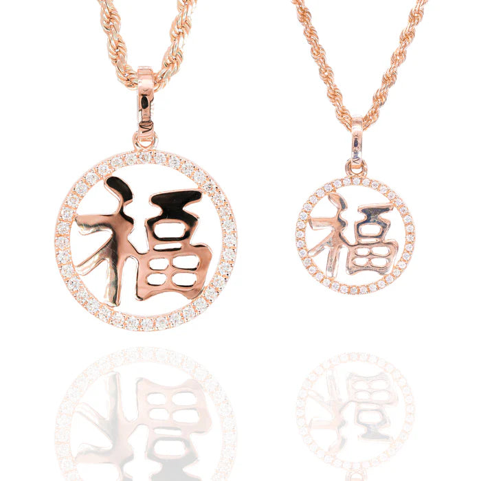 Chinese Fu Blessing Diamond Pendant