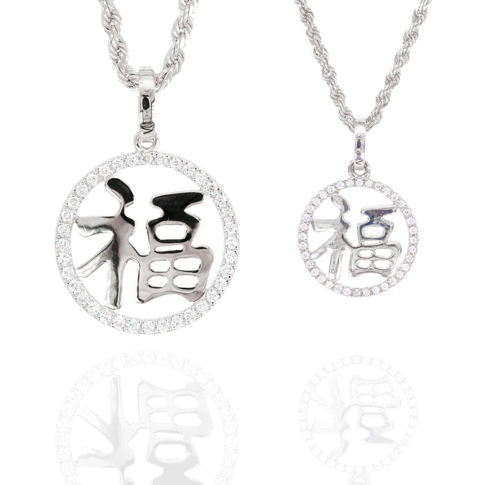 Chinese Fu Blessing Diamond Pendant