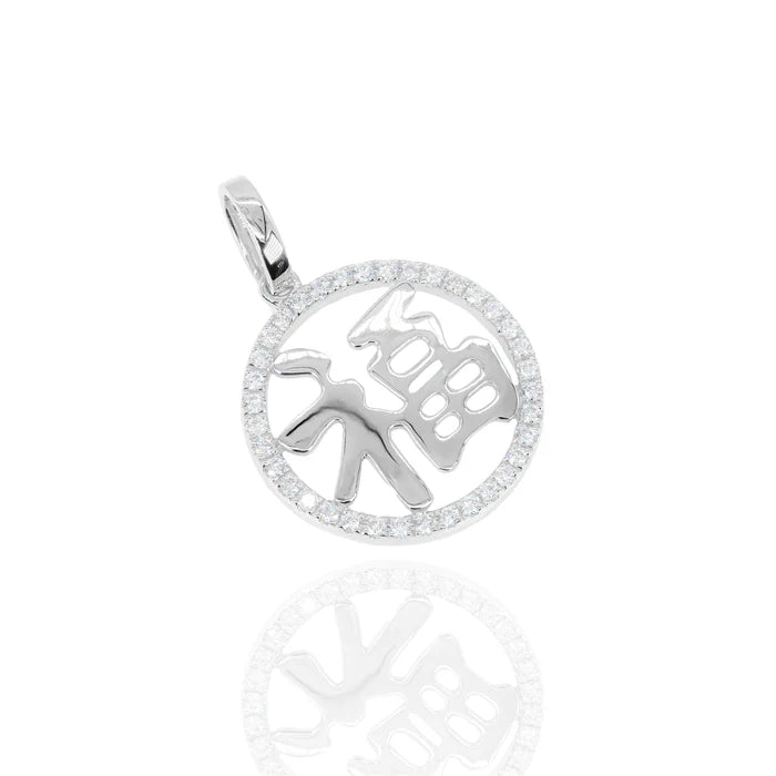 Chinese Fu Blessing Diamond Pendant