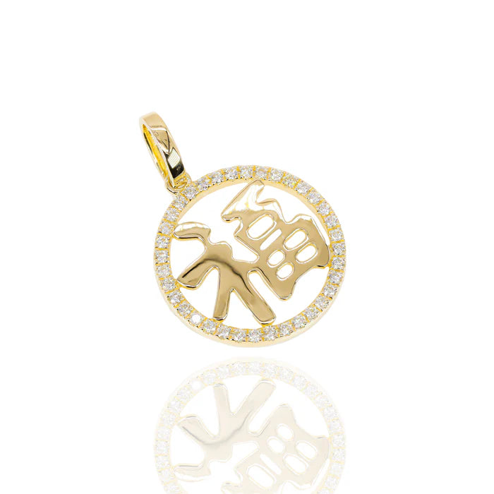 Chinese Fu Blessing Diamond Pendant