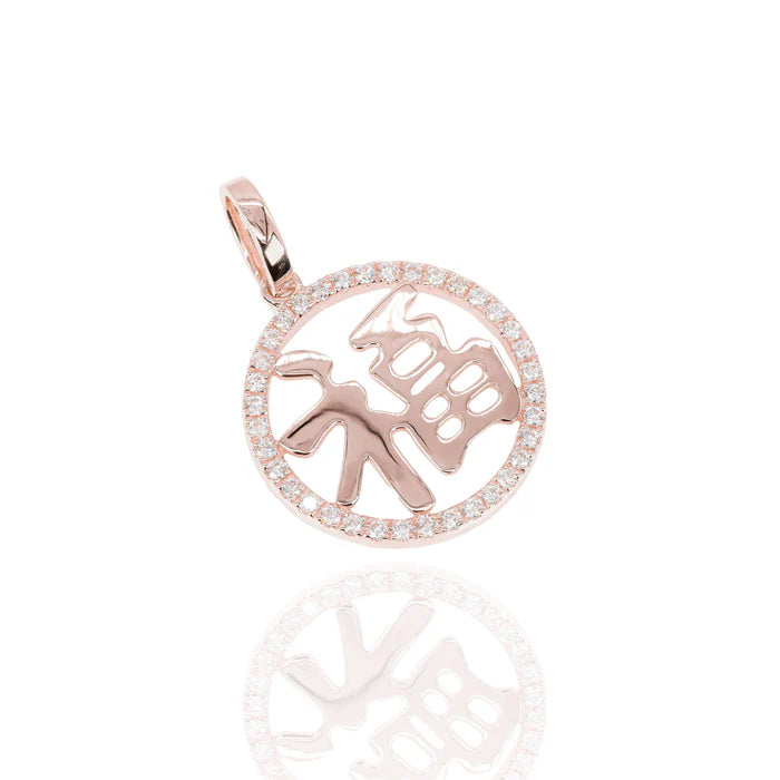 Chinese Fu Blessing Diamond Pendant
