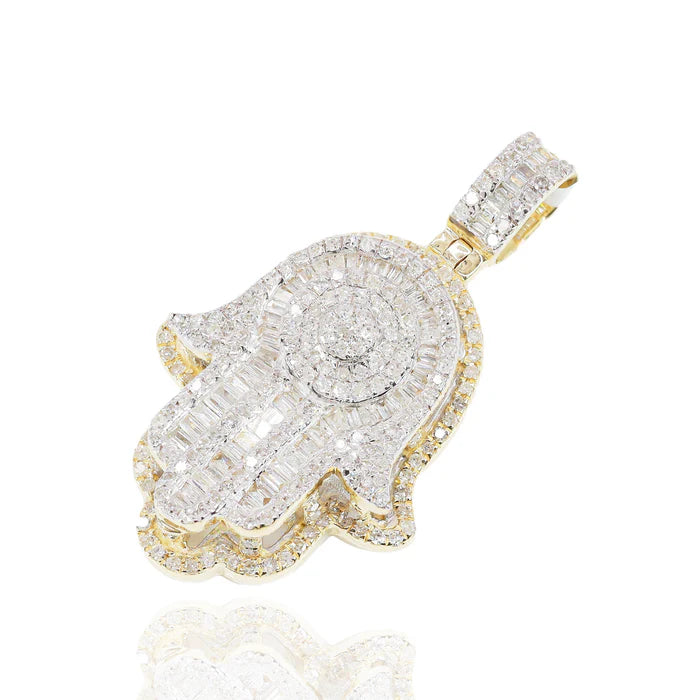 Two-Tone Hamza Hand Diamond Pendant