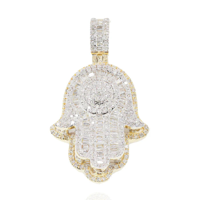 Two-Tone Hamza Hand Diamond Pendant