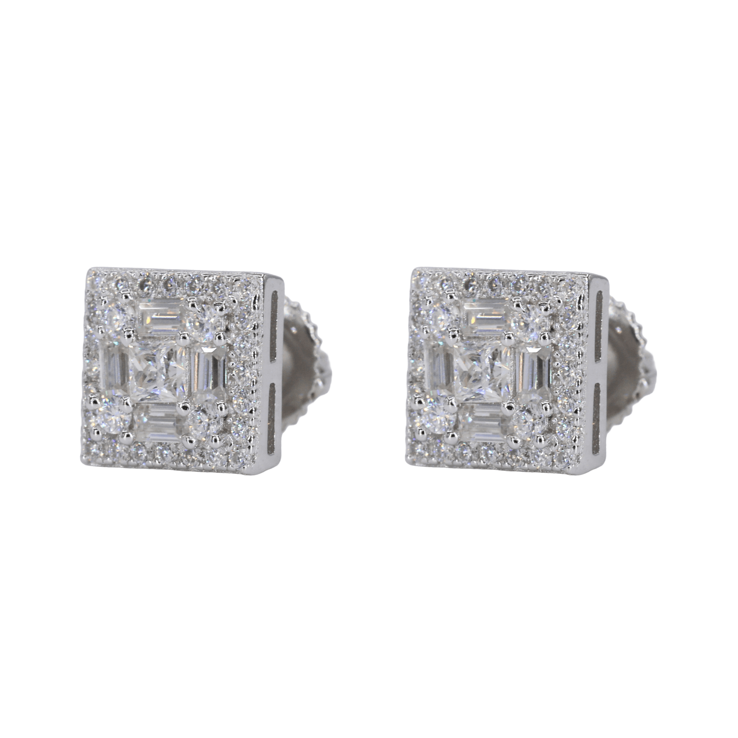 Square Multi Stone Iced VVS Moissanite Daimond Earrings - Moissanite Bazaar - moissanitebazaar.com