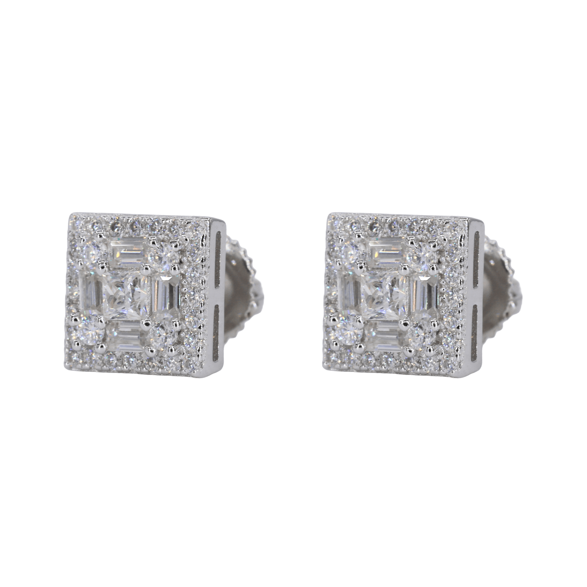 Square Multi Stone Iced VVS Moissanite Daimond Earrings - Moissanite Bazaar - moissanitebazaar.com