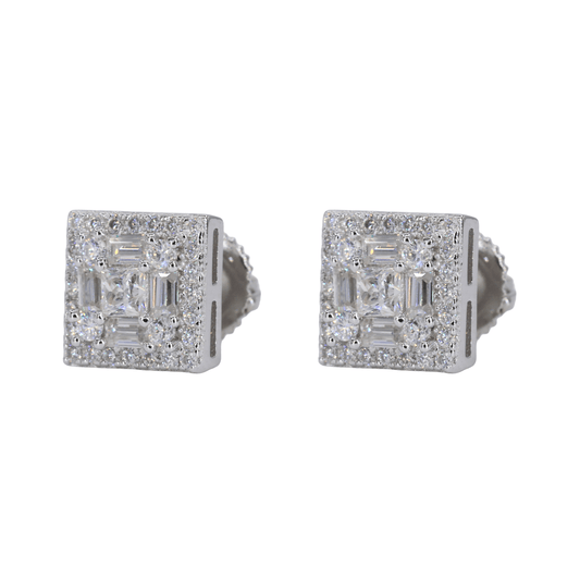 Square Multi Stone Iced VVS Moissanite Daimond Earrings - Moissanite Bazaar - moissanitebazaar.com