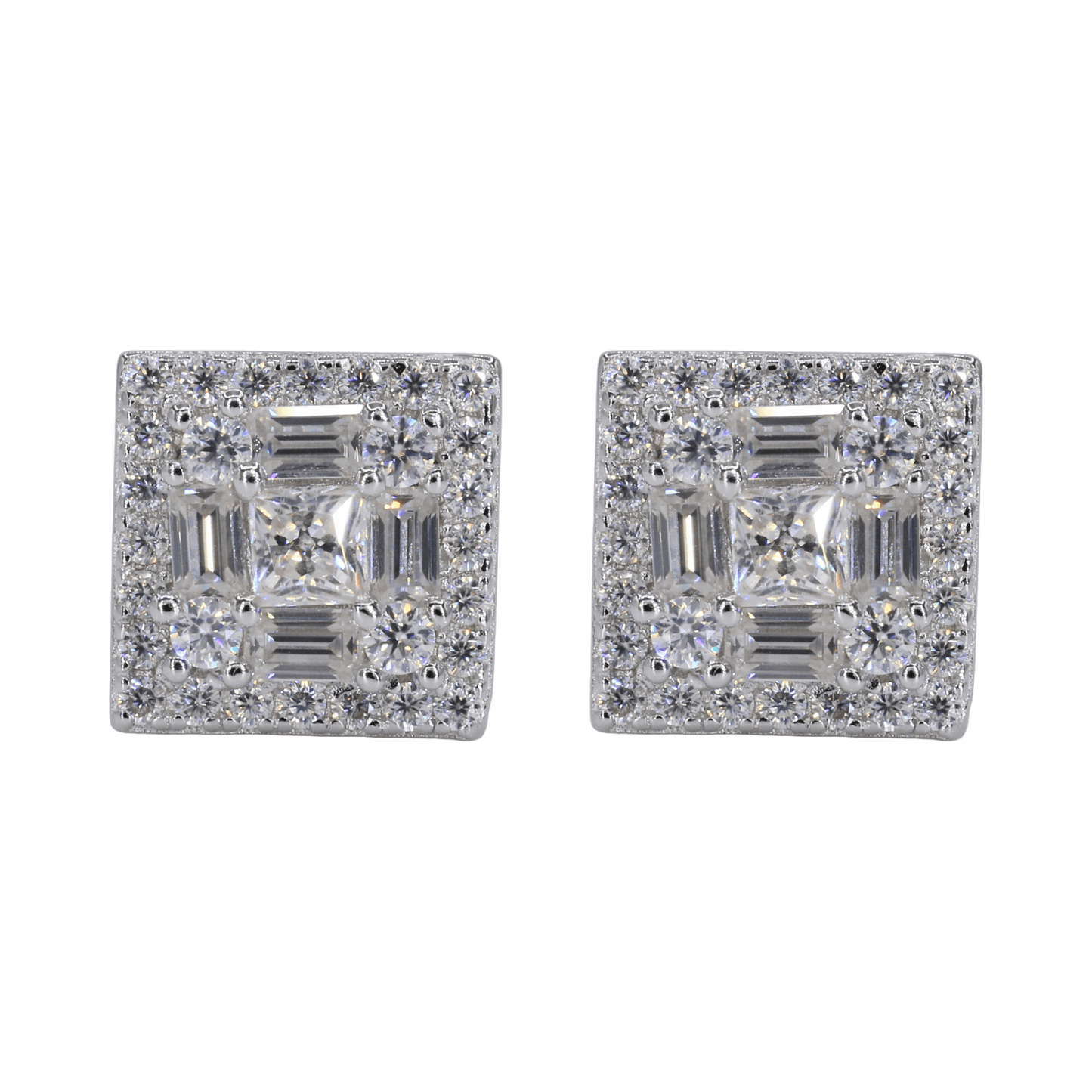 Square Multi Stone Iced VVS Moissanite Daimond Earrings - Moissanite Bazaar - moissanitebazaar.com