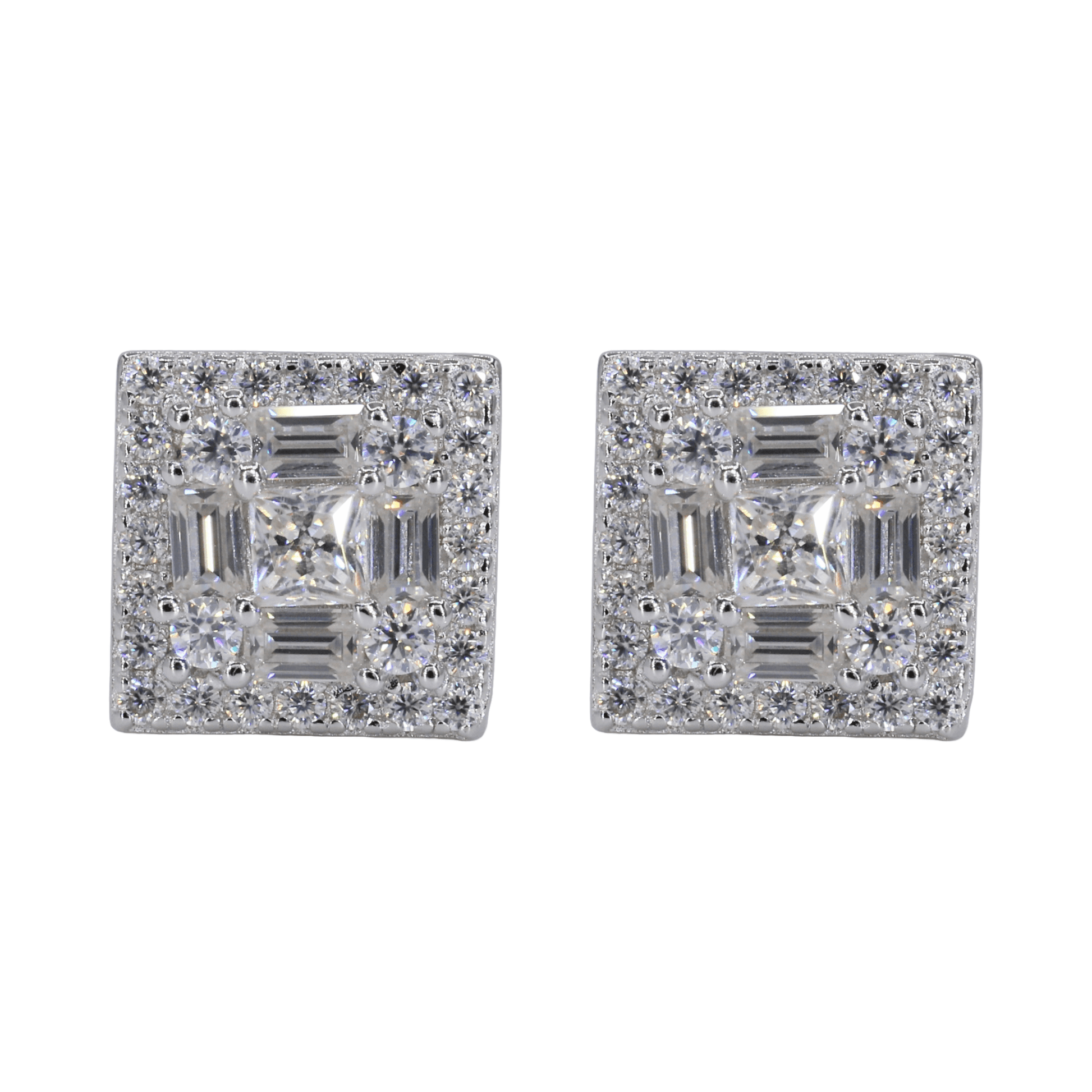 Square Multi Stone Iced VVS Moissanite Daimond Earrings - Moissanite Bazaar - moissanitebazaar.com