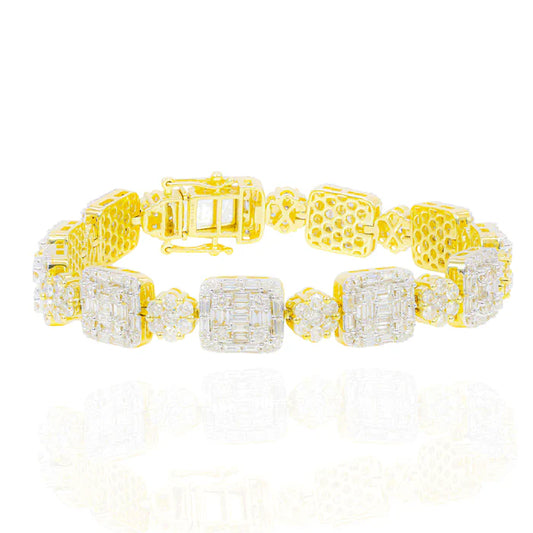 Baguette and Flower Cluster Diamond Bracelet