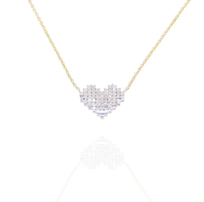 Pixelated Heart Diamond Pendant w/ Link Chain
