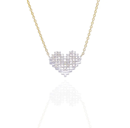 Pixelated Heart Diamond Pendant w/ Link Chain