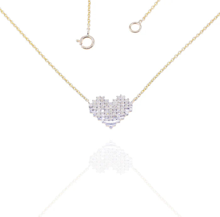 Pixelated Heart Diamond Pendant w/ Link Chain
