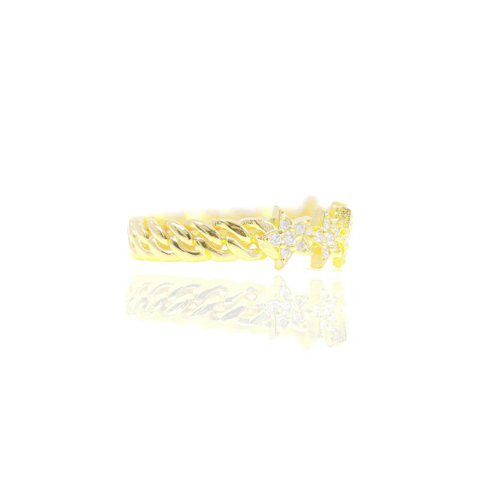 Star Diamond Ring with Cuban Gold Band