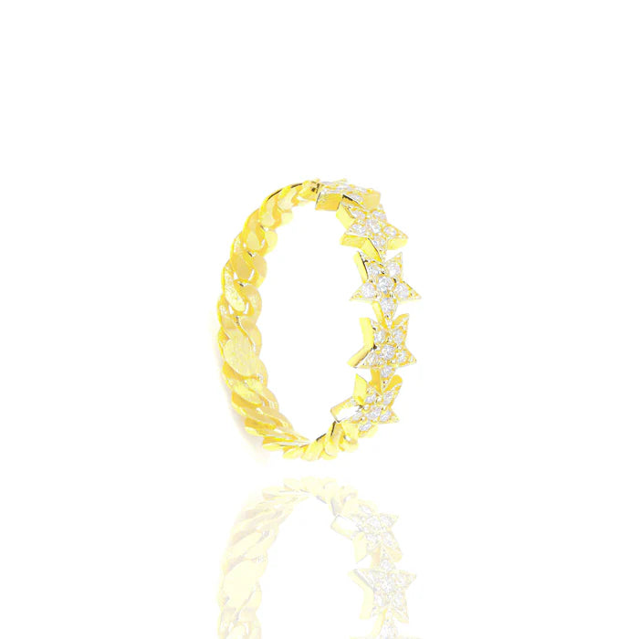 Star Diamond Ring with Cuban Gold Band
