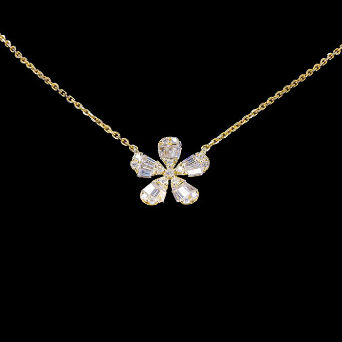 Baguette Diamond Flower Charm with Chain
