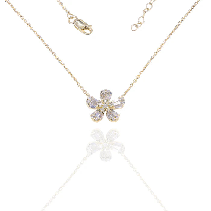 Baguette Diamond Flower Charm with Chain