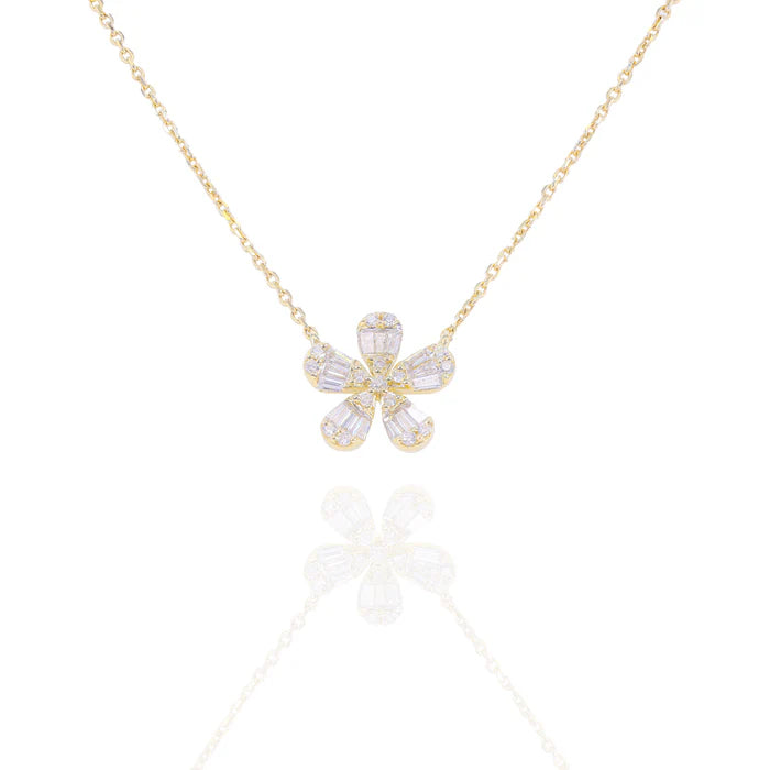 Baguette Diamond Flower Charm with Chain