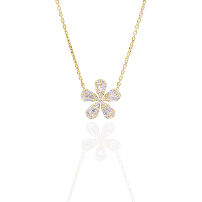 Baguette Diamond Flower Charm with Chain