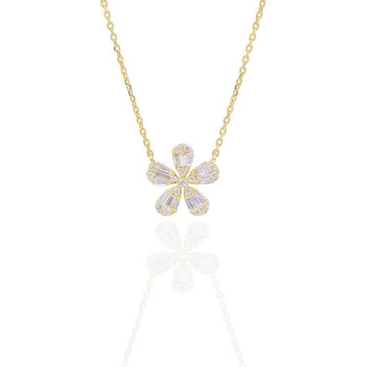 Baguette Diamond Flower Charm with Chain