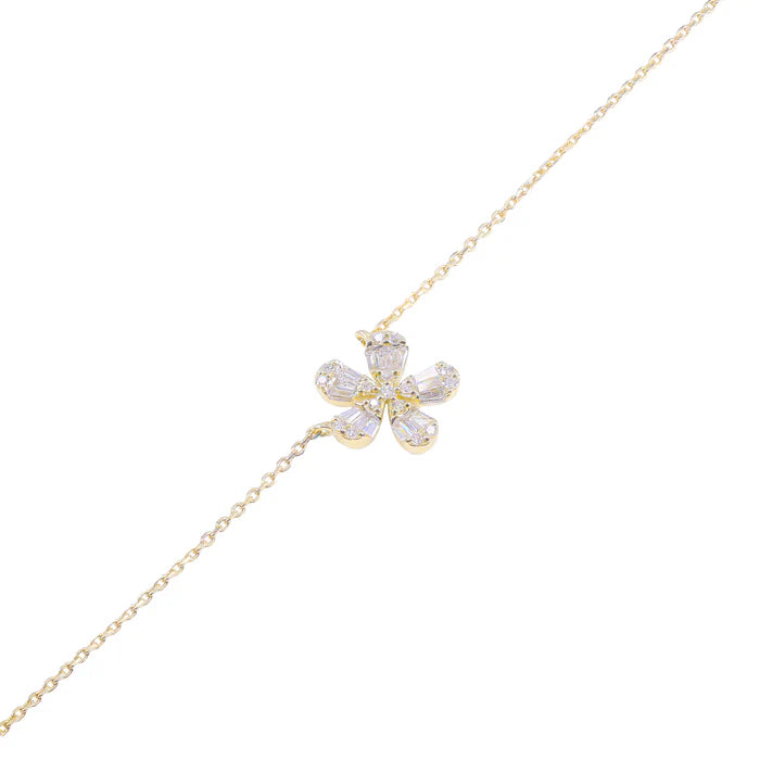 Baguette Diamond Flower Charm with Chain