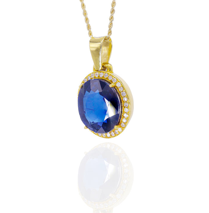Blue Sapphire Diamond Bezel Diamond Pendant