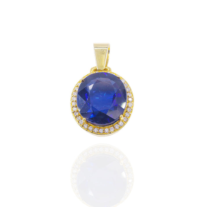 Blue Sapphire Diamond Bezel Diamond Pendant
