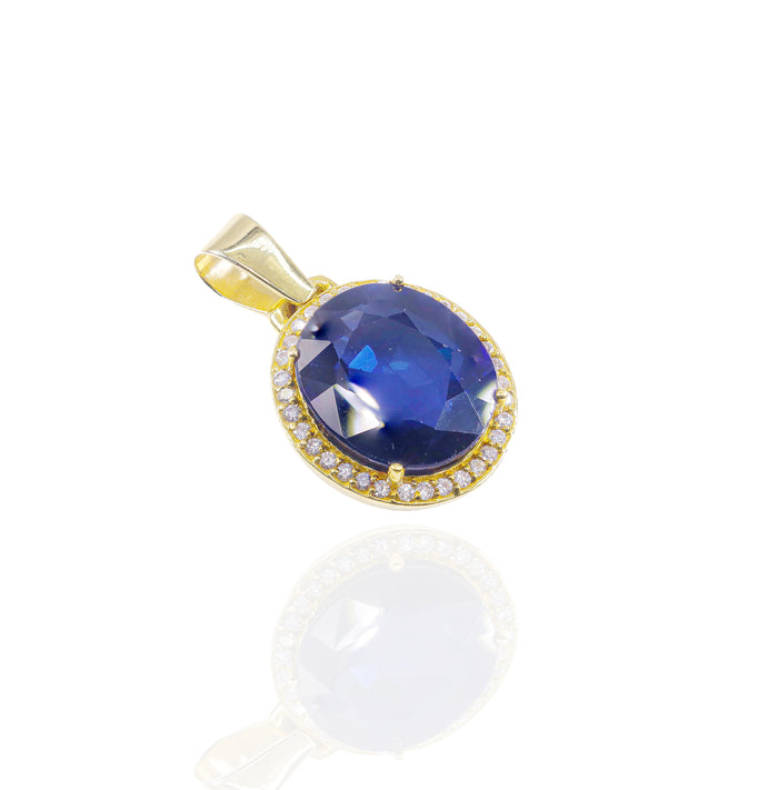 Blue Sapphire Diamond Bezel Diamond Pendant