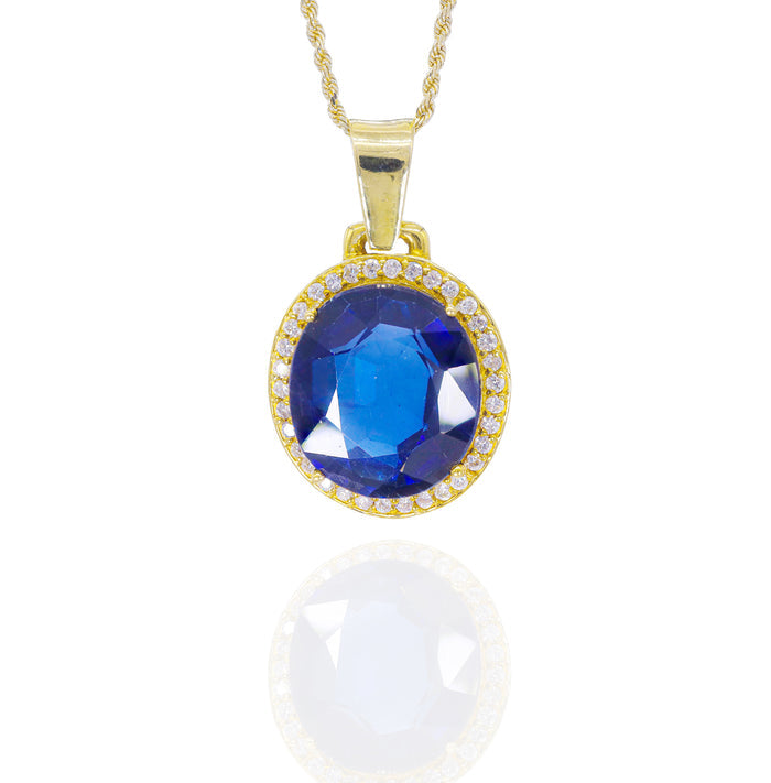 Blue Sapphire Diamond Bezel Diamond Pendant