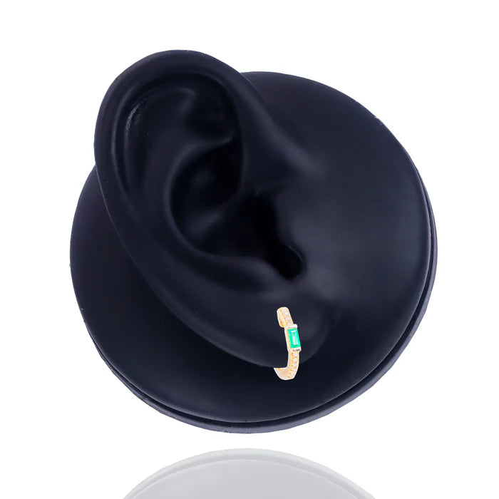 Diamond Hoops w/ Green Emerald Gemstone Center