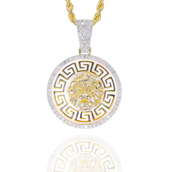 Gold Lion Head with Pearl Diamond Pendant