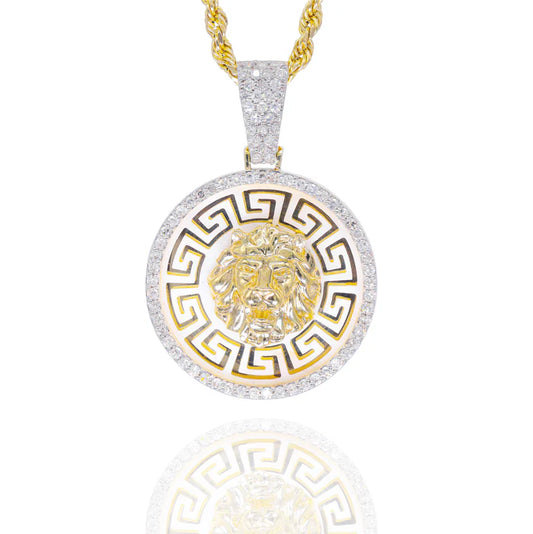 Gold Lion Head with Pearl Diamond Pendant