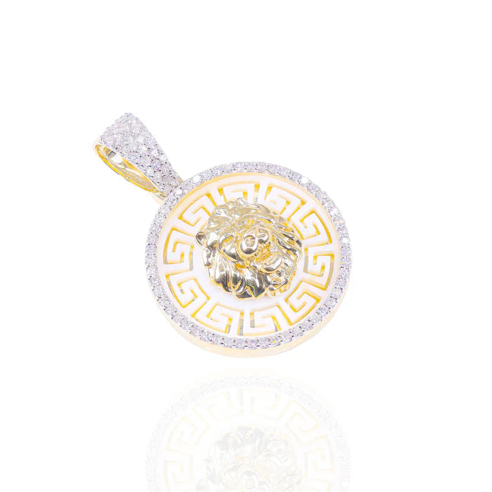 Gold Lion Head with Pearl Diamond Pendant