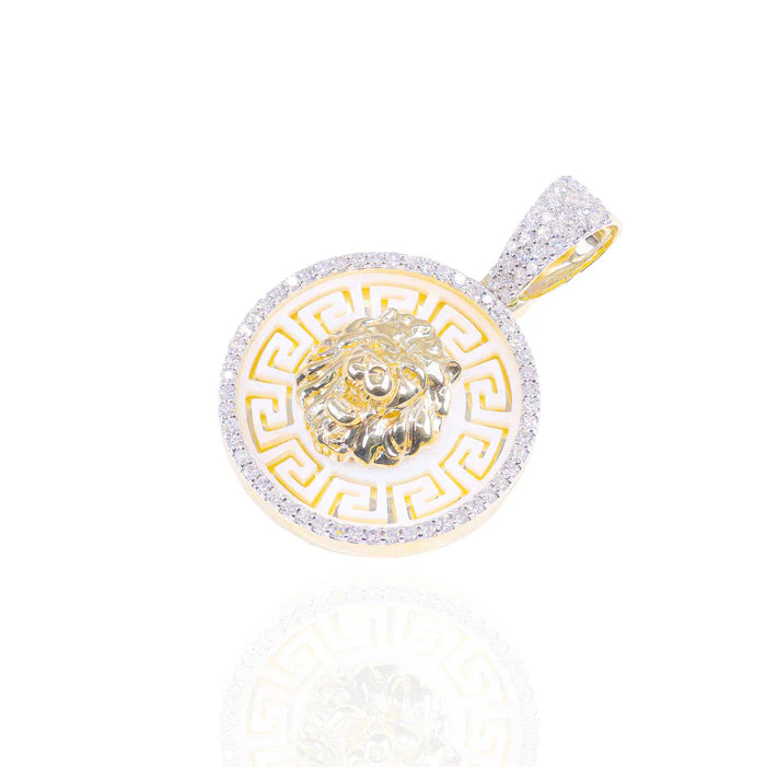 Gold Lion Head with Pearl Diamond Pendant