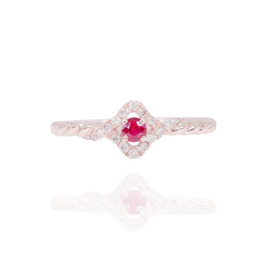 15-Pointer Ruby with Halo Diamond Ring