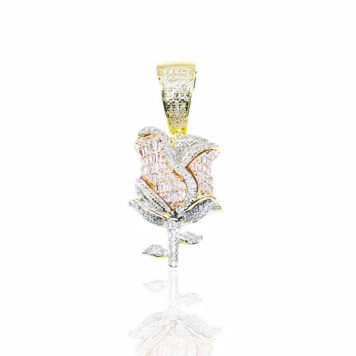Baguette Diamond Rose Flower Diamond Pendant