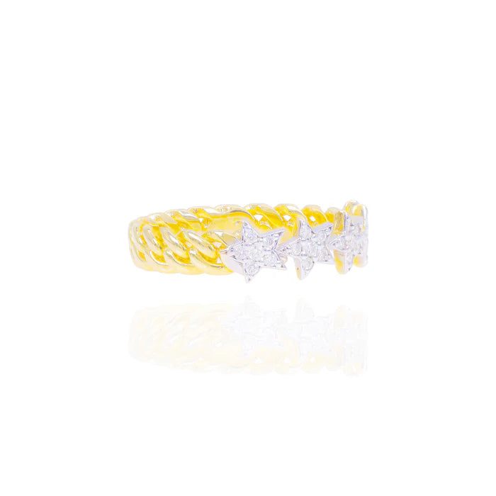Star Diamond Ring with Cuban Gold Band